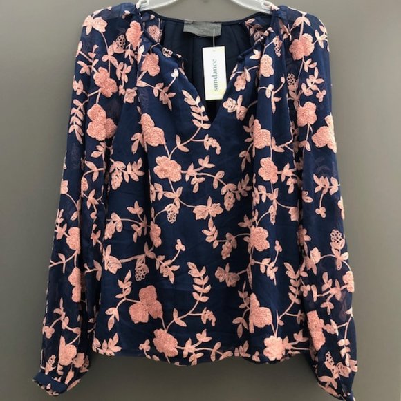 Sundance Tops - NEW Sunday in Brooklyn embroidered top navy/rose!
